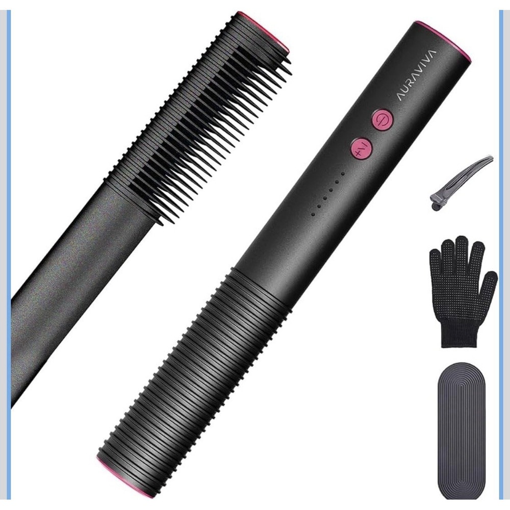 Auraviva Hair Straightener Brush 2-in-1 Straightening Comb 5‎ Temp Dual Voltage